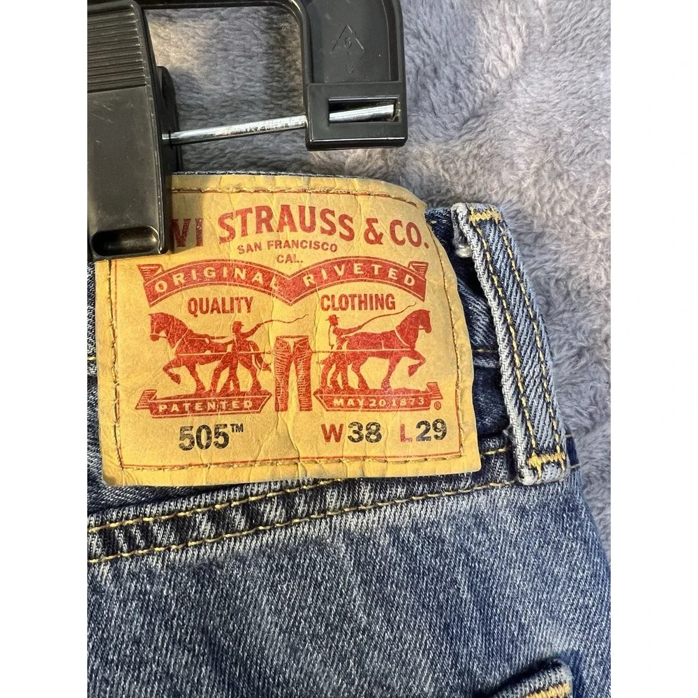 Levis 505 Regular Fit Mens Jeans 38x29 Medium Wash Blue Straight Leg Denim